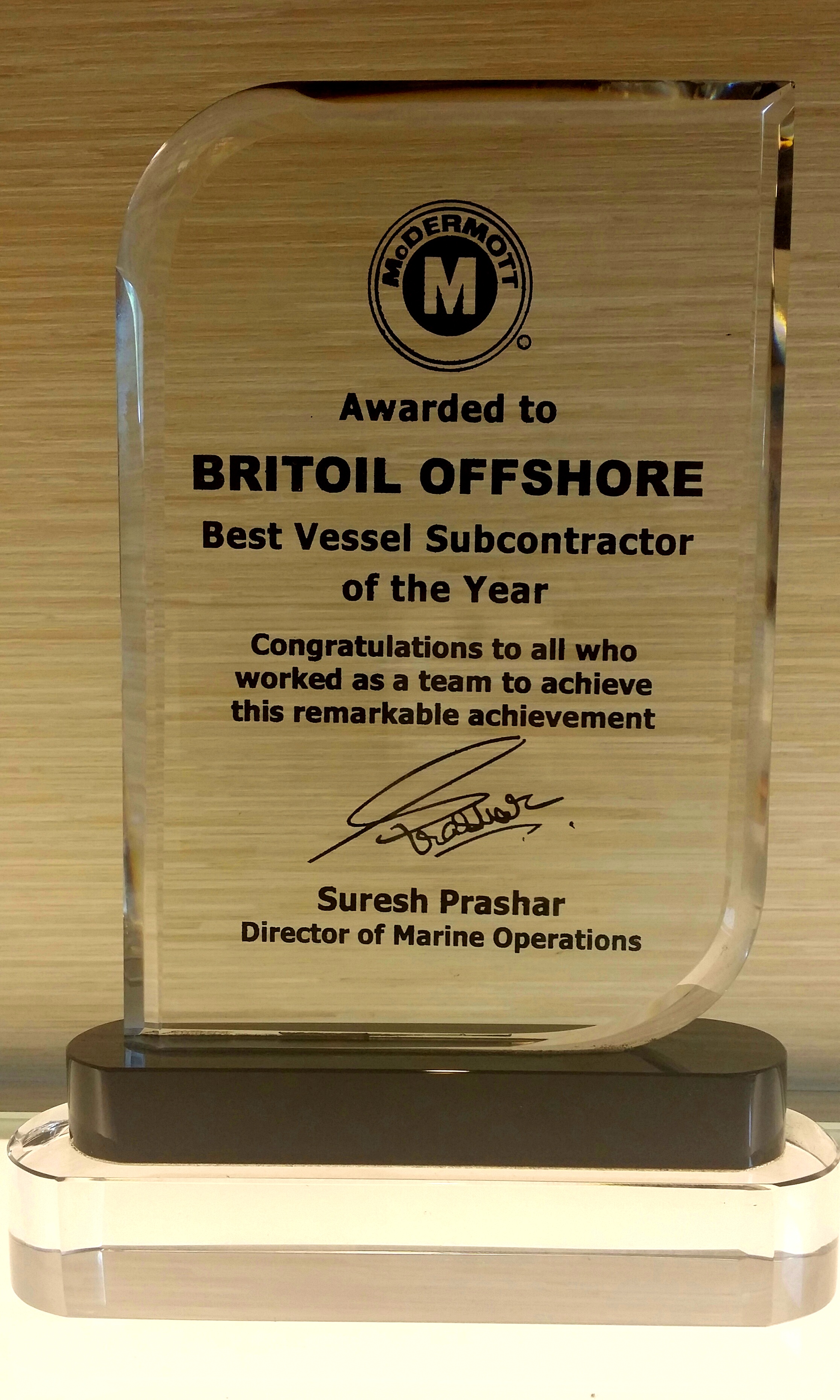 Best Vessel Subcontractor of the Year Award 2014